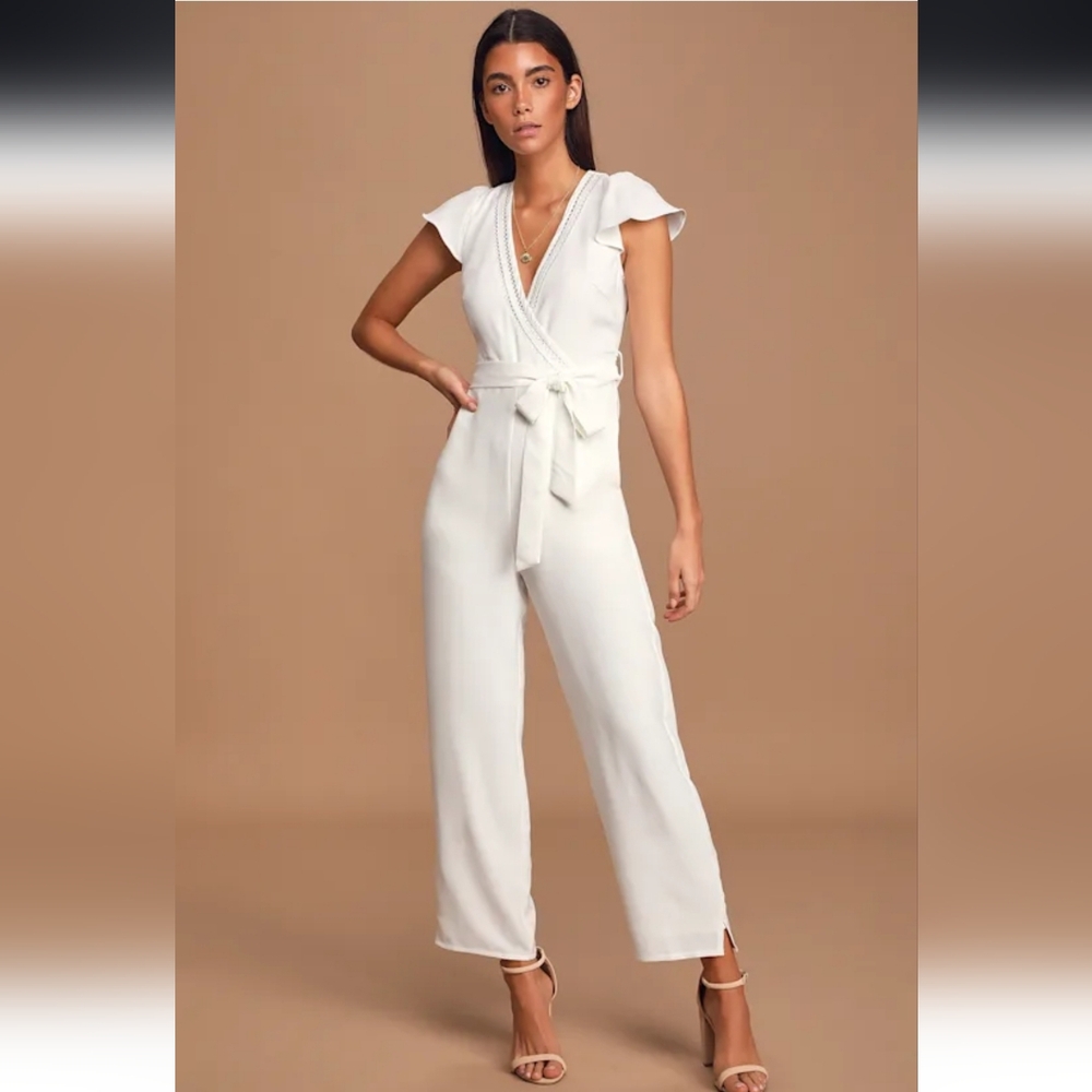 Lulu's One in a Million White Short Sleeve Jumpsuit S NWT